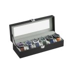 Horlogebox - LuxeTime - 6 vakken - Glazen deksel - Zwart