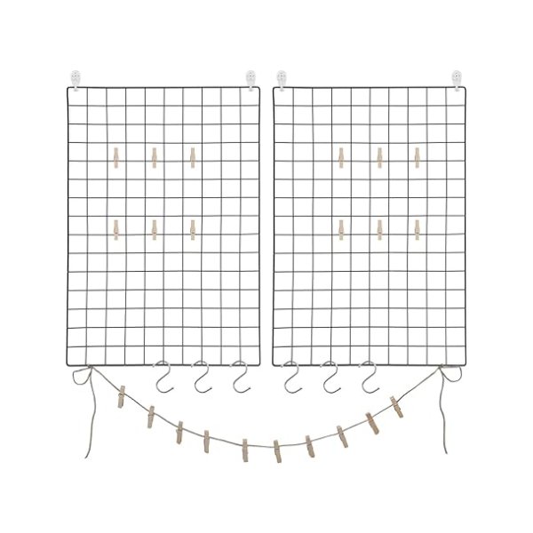Draadgaas fotowandset van 2 wanddecoratie multifunctionele rooster muurrooster diy met s haken clips hennep koord zwart
