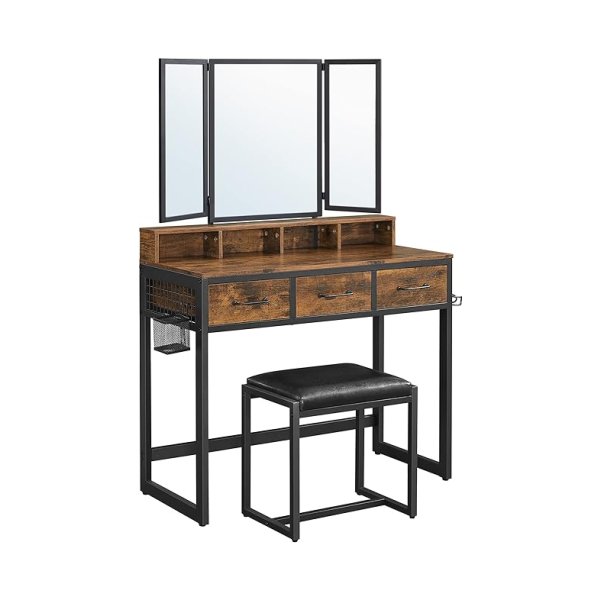 Make-uptafel - Luxe Cosmetica Organizer - Met Spiegel - Zwart