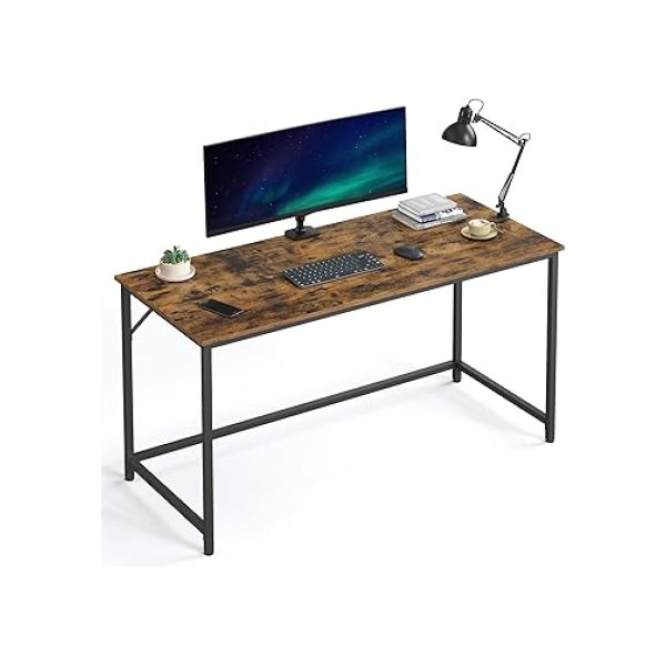 55.1-inch Computer Writing Desk, Home Office Small Study Workstation, industriële stijl PC-laptoptafel, stalen frame, Rustic Brown + Black