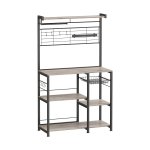 Keukenrek, staande plank, keukenwerkplaat, keukeneiland met magnetische strip voor messen, draadmand, keukenrolhouder, 12 haken, greige-black