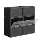 Schoenendozen, set van 6, stapelbare schoenorganisatoren, plastic dozen met transparante deur, schoenopslag, voor schoenen tot grootte 46, 36 x 28 x 22 cm, zwarte