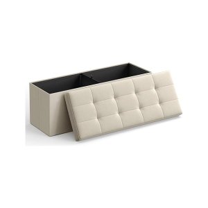 43 inch vouwopslag Ottomaanse bank, opbergkist, voet ruststoel, slaapkamerbank met opslag, beige