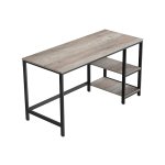 Computerbureau, 55,1-inch brede thuiskantoor voor studie, het schrijven van bureau met 2 planken aan de linkerkant of rechts, stalen frame, industrieel, greige en zwarte
