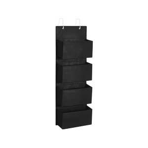 Hangplank, 4 compartimenten, hangende organisator, deurhangend, muur, hangende plank, voor slaapkamer, kantoor, 12 x 33,5 x 100 cm, zwart