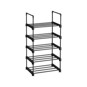 5-laags schoenenrek metalen schoenenrek stapelbare ruimte reddende schoenenrek multifunctionele staande plank voor gang slaapkamer woonkamer zwart