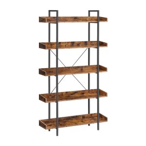 Boekjes, 5 verdiepingen tellende planken, ruime opbergplanken, gemakkelijke montage, woonkamer, slaapkamer, thuiskantoor, industrie, rustiek bruin en zwarte