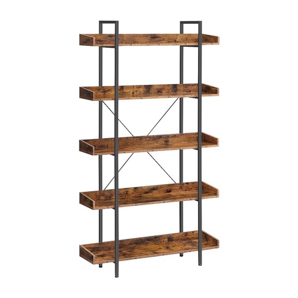 Boekjes, 5 verdiepingen tellende planken, ruime opbergplanken, gemakkelijke montage, woonkamer, slaapkamer, thuiskantoor, industrie, rustiek bruin en zwarte