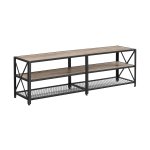 TV-kast, televisiekast, televisiekast met planken, stalen frame, tv-rek voor woonkamer, slaapkamer, Greige-zwart