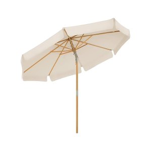 Parasol 270 cm, achthoekige tuinscherm, zonwering, parasolmast en parasolribben van hout, knikbaar, zonder standaard, outdoor, balkon, terras, beige