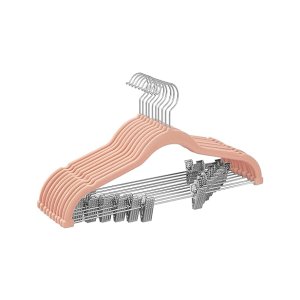 Trouser Hangers, set van 10 fluwelen hangers met verstelbare clips, 42,5 cm lang, niet-slip, ruimtebesparend, voor rokken, jassen, jurken, lichtroze