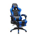 Gamingstoel, ergonomische bureaustoel, bureaustoel, uittrekbare voetensteun, 90 ° - 135° hellingshoek, belastbaar tot 150 kg, zwart-blauw