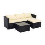 Polyrattan - LuxeGarden - Handgeweven - Inclusief kussens - Zwart-beige