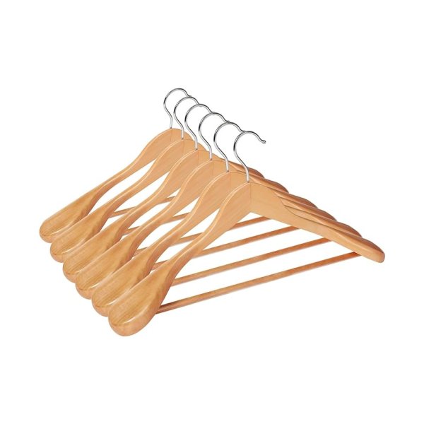 Packhanger, set van 6, vaste houten kleerhanger, niet-slip voor shirts, jassen, jassen, broeken, pakken, 360 ° zwenkhaak, natuurlijke kleur crsh06nl