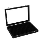 Sieradendoos met glazen deksel, voor ringen, oorbellen, manchetknopen, ringopslagkist voor maximaal 100 ringen vitrine Black