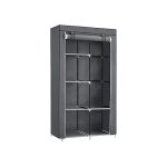 Stoffenkast, garderobe, 2 kledingrails, 6 planken, verschillende montageopties, 88 x 45 x 168 cm voor slaapkamer, kleedkamer, grijze ryg84g