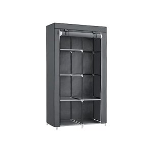 Stoffenkast, garderobe, 2 kledingrails, 6 planken, verschillende montageopties, 88 x 45 x 168 cm voor slaapkamer, kleedkamer, grijze ryg84g