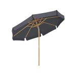 Parasol voor de tuin, 3 m, achthoekig, met zonwering, stang en stutten van hout, kantelbaar, sokkel niet inbegrepen, voor terras, balkon en buiten, grijs
