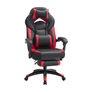 Gamingstoel, bureaustoel met voetsteun, bureaustoel, ergonomisch ontwerp, verstelbare hoofdsteun, lumbale ondersteuning, tot 150 kg lading, rood-zwarte OBG77BR