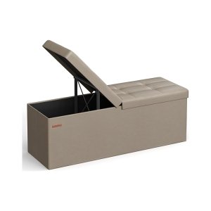 Opslag Ottoman, 35 gal., Opbergkist, vouwpootbank, 660 lb laadcapaciteit, synthetisch leer, 15 x 43 x 15 inch, licht taupe