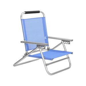 Draagbare strandstoel met 4-standen liggende rugleuning, opvouwbare strandstoel met armleuningen, ademende en comfortabele stof, buitenstoel, blauwe