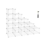 Boltless plank, 15 kubus metaaldraadopslagsysteem, modulair schoenrek, planksysteem, schoenopslagsysteem, incl.Rubberen hamer en anti-tipping lade, wit,