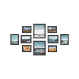 Fotoframe -set van 10 fotolijsten - 2 stuks 20 x 25 cm, 4 stuks 13 x 18 cm en 4 stuks 10 x 15 cm, gemaakt van vezelbord, zwarte RPF310H