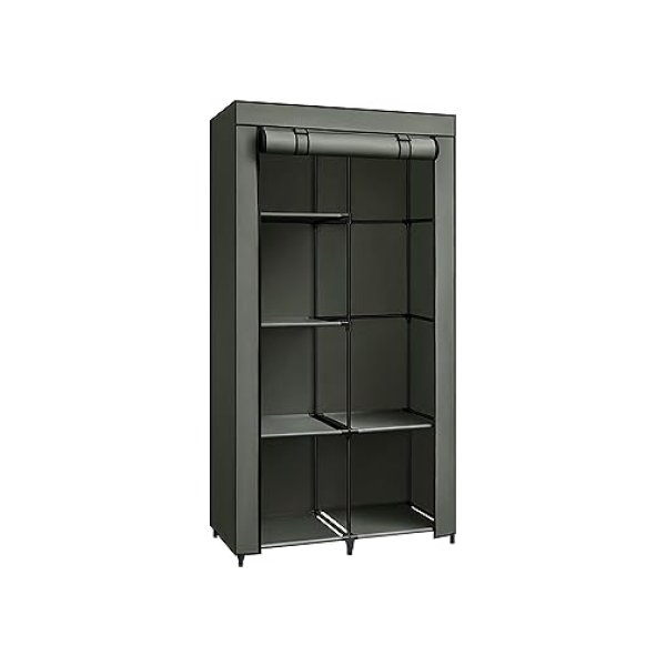 Garderobe, garderobe, met 1 garderobe, 6 planken, niet-geweven stof, metalen frame, 45 x 88 x 168 cm, voor slaapkamer, gang, salie groene