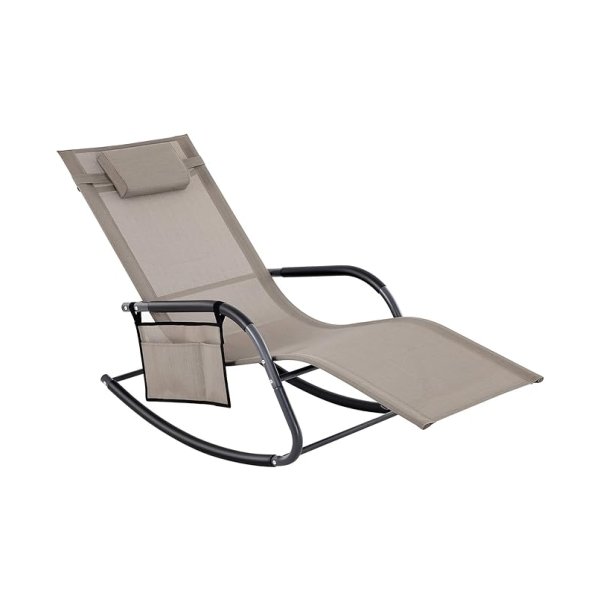 Sun Lounger, tuinstoel, schommelstoel met hoofdsteun en zijzak, ijzeren structuur, ademend synthetisch, comfortabel, max.Laadvermogen 150 kg, bruine