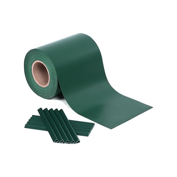 Groene PVC -privacy, tuinhek, 0,18 x 40 m rol, ondoorzichtig decoratief balkonscherm, UV -resistente zonnebrandcrème, 25 montageklips