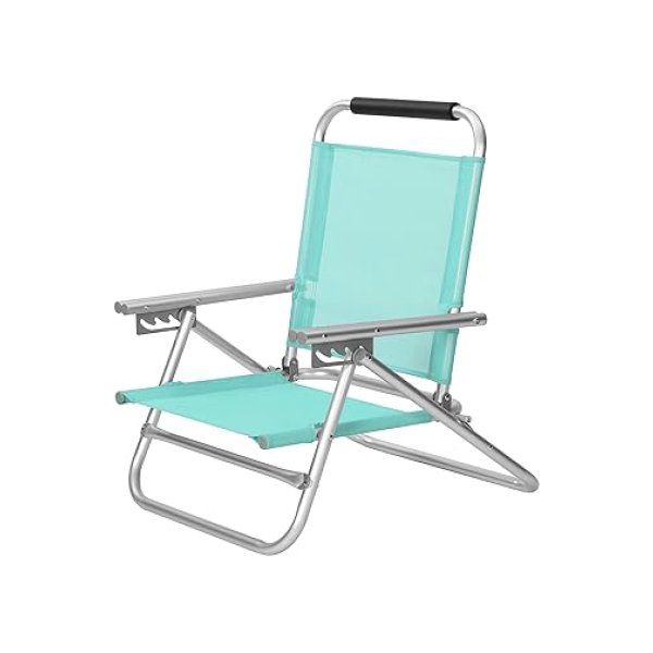 Draagbare strandstoel met 4-standen liggende rugleuning, opvouwbare strandstoel met armleuningen, ademende en comfortabele stof, buitenstoel, groene