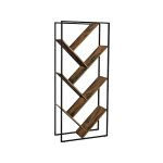 Boekenkast, woonkamerplank, boomvorm, asymmetrische staande plank in industrieel ontwerp, ladderkast, kamerverdeler, schuine, gemakkelijke montage, 179,5 cm hoog, ijzer, vintage