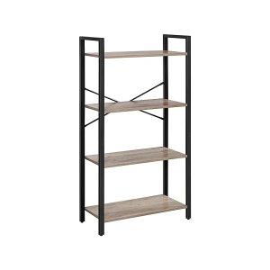 Boekenkast met 4 niveaus, opbergrek, stalen frame, hoogte 120 cm, voor woonkamer, kantoor, werkkamer en hal, industrieel design, Greige-zwart