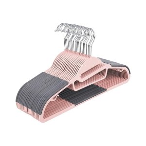 Jashangers, pakket van 20, niet-slip, premiumkwaliteit, duurzaam en dun, 0,5 cm dik, ruimtebesparing, sterk hoogwaardig plastic, garderobe, 41,5 cm breed, roze-donker grijs