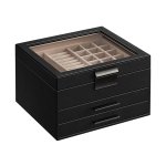 Sieradendoos, 3 -laags sieradendoos, sieradendoos met glazen deksel, 2 laden, sieradenopslag, veel opbergruimte, modern, cadeau voor uw geliefden, grafiet zwart en zilver JBC239BK