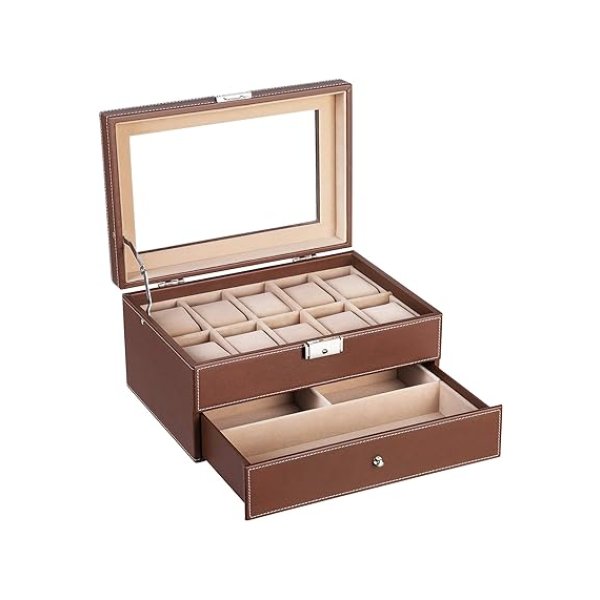 Uhrenbox Watch Case For 10 Watches Chest of Lades Sieradendoos, Brown, Modern