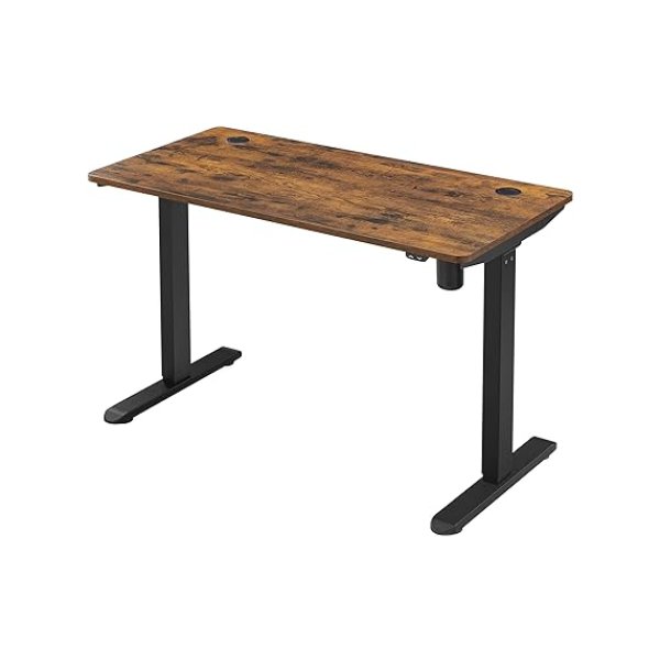 Elektrisch bureau, in hoogte verstelbaar, bureaustraam, bureautafel met motor, 120 x 60 x (73-114) cm, staal, vintage bruin - zwart
