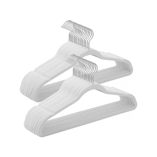 Coat hangers fluwelen set van 30 jas hangers 42 cm lange draaggreep dunne robuuste zware 360 ° roterende haak voor jassen, shirts en pakken, witte