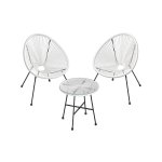 Tuinpatiomeubels set 3 stuks, Acapulco -stoel, zitplaatsen buiten, glazen boventafel en 2 stoelen, binnen- en buitengesprekken, witte