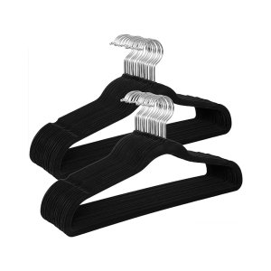 Velvet kledinghangers, set van 30, 41,5 cm breed, dunne zware 360 ° roterende haak voor lagen, shirts en pakken, zwart