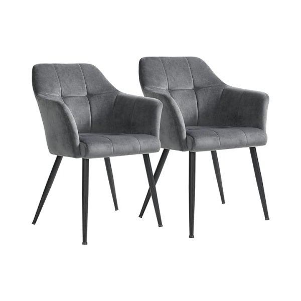 Eetstoelen set van 2 keukenstoelen gestoffeerde stoelen metalen benen Hoge rug fluweel deksel voor woonkamer slaapkamer eetkamer grijs