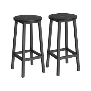 Bar Stool 2 stuks keukenstoel Hoge stoel metalen frame eenvoudig Montage met voetsteun voor keuken woonkamer eetkamer zwart hout en zwart klassieke