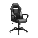Gamingstoel, bureaustoel met rockerfunctie, racestoel, ergonomische S-vormige rugleuning, goed voor de lumbale wervelkolom, tot 150 kg laadcapaciteit, faux leer, zwart grijs OBG38BG
