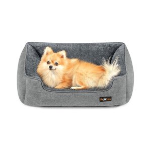Hondenbed, grote hondenbank, overtrek afneembaar en wasbaar in de machine, grijs