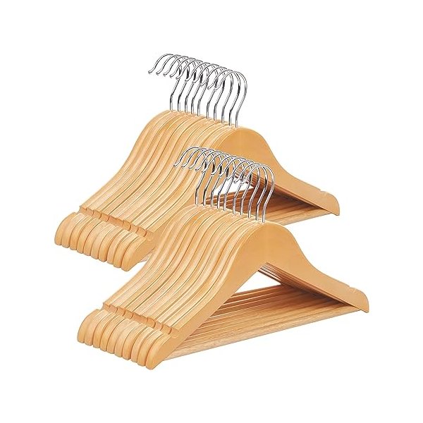 Kinderkledinghanger gemaakt van massief hout, pak van 20, houten kledinghanger voor kinderen met niet-slip broekbalk en inkepingen, 360 ° zwenkhaak, 35 x 1,2 x 20 cm, kleur natuurlijk