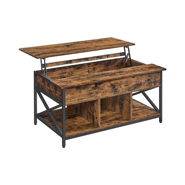 salontafel, in hoogte verstelbare salontafel, salontafel, open en verborgen opslag, x-beugels, 60 x 100 x (48-62) cm, vintage bruin-zwarte