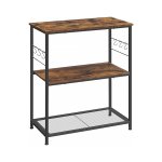 Baker's Rack, Microwave Stand met metalen frame, 3 open planken, 6 haken, 80 x 40 x 90 cm, industrieel, rustiek bruin en zwart