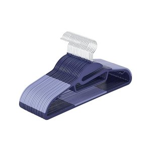 Plastic kledinghanger, set van 20, kledinghanger met U-vormige opening, niet-slip, ruimtebesparing, 0,6 cm dik, 41,5 cm lang, 360 ° roteerbare haak, donkerblauw licht blauw