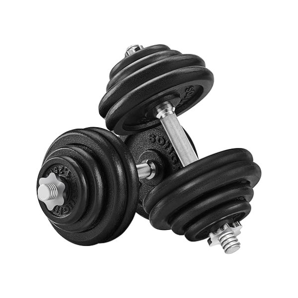 Set van 2 gietijzeren halters, 2 x 30 kg gewichtsplaten, verstelbaar voor mannen Women Workout, stalen grip, fitnesstraining, gewichtheffen, thuisgymnastiek, zwarte Syl60bs