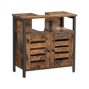 Badkamerkast, badkamerkast, 60 x 30 x 60 cm, stalen frame, opbergkast, met 2 lamellaire deuren, verstelbare plank, industrieel ontwerp, vintage bruin-zwarte